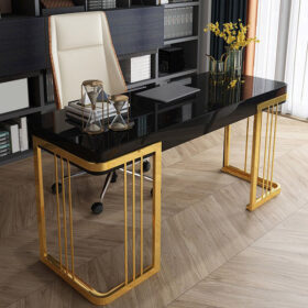 Artificial Wood Writing Desk Rectangular Glam Office Desk 1 Drawer