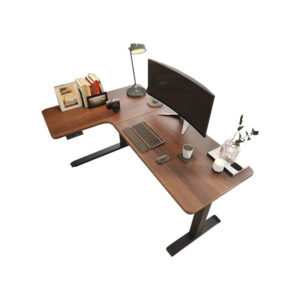 Alternative view of Contemporary Wooden Writing Desk Adjustable L-Shape Laptop Table in Brown