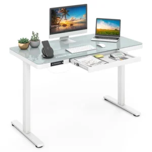 Alternative view of 48" x 24" Electric Standing Desk with Drawer, Tempered Glass Top, Memory Positions & USB Type-C Outlets, Sit Stand Desk for Home Office