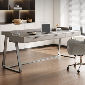 Alternative view of Rectangle Stone Top Office Desk Metal Base Industrial Writing Desk for Office