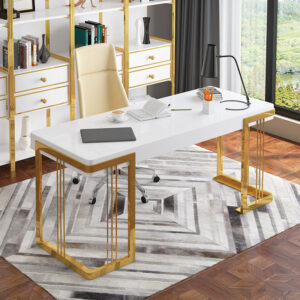Alternative view of Artificial Wood Writing Desk Rectangular Glam Office Desk 1 Drawer